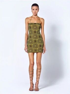 Alexis Olive Green Printed Halter Mini Dress
